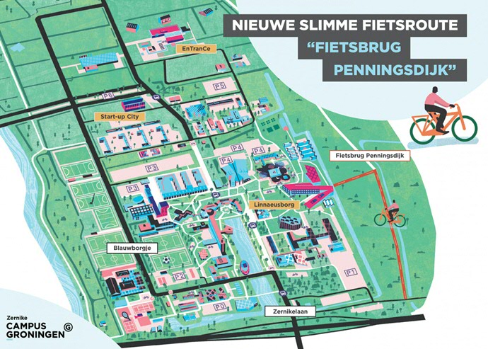 Nieuwe fietsroute Zernike Complex