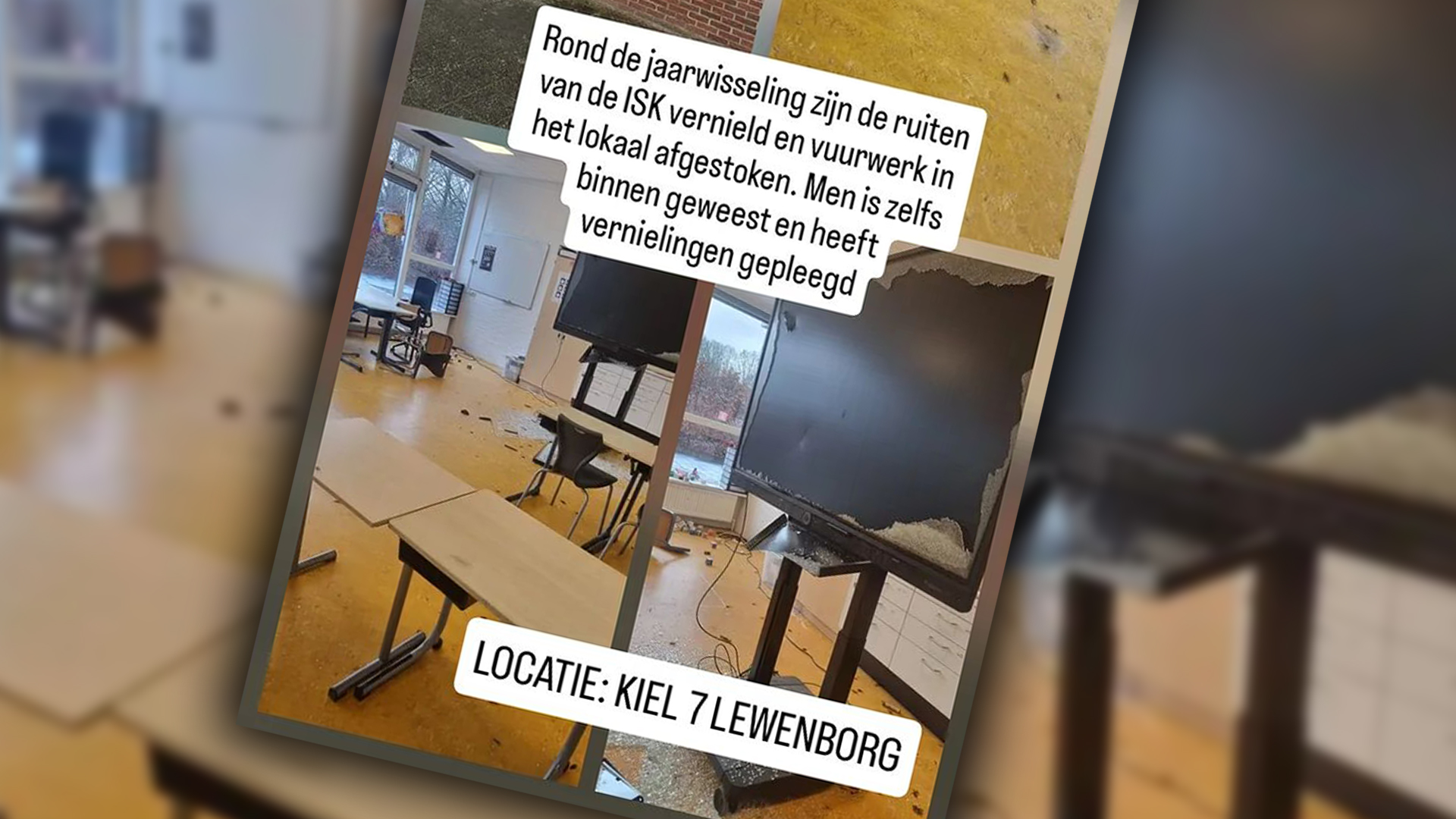 Forse schade door vernielingen en vuurwerk in lokaal nieuwkomersschool Lewenborg, politie zoekt getu