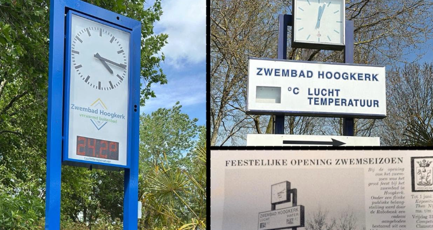 Zwembad Hoogkerk beschikt dankzij gulle sponsoren over nieuwe torenklok: “Heel erg blij mee”