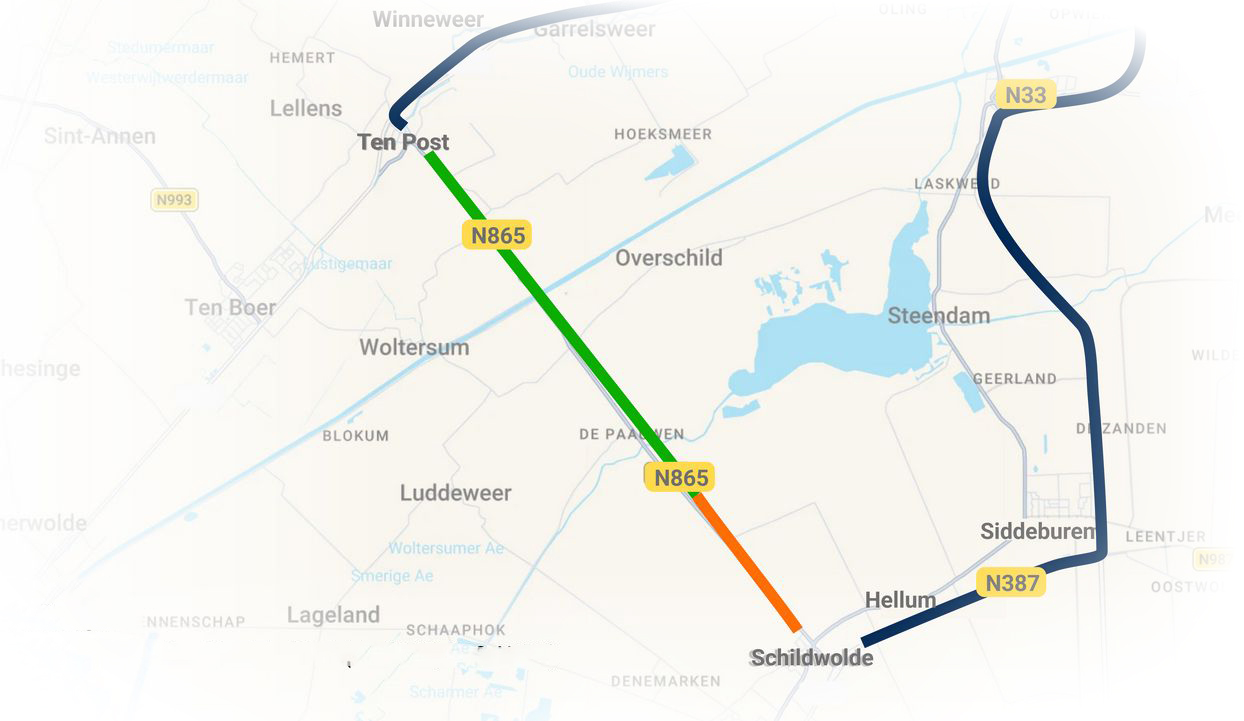 Doorgaan de weg tussen Schildwolde en Ten Post vanaf half augustus zes weken gedeeltelijk afgesloten